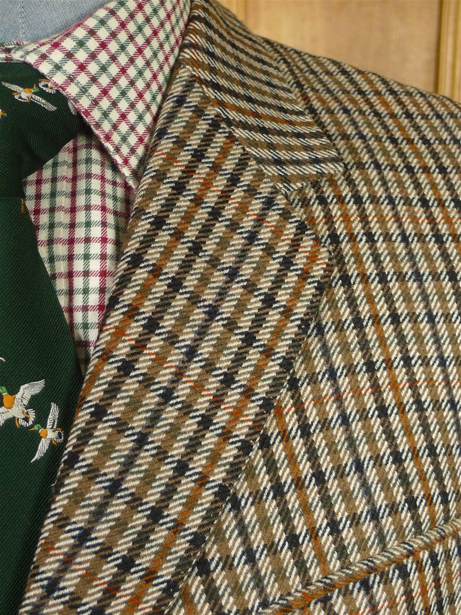 25/1164 immaculate vintage john g hardy bespoke tailored brown gun check tweed jacket w/ besom flap top pocket 42 short