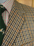 25/1164 immaculate vintage john g hardy bespoke tailored brown gun check tweed jacket w/ besom flap top pocket 42 short