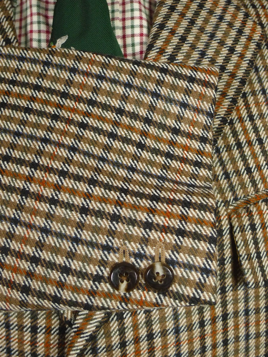 25/1164 immaculate vintage john g hardy bespoke tailored brown gun check tweed jacket w/ besom flap top pocket 42 short