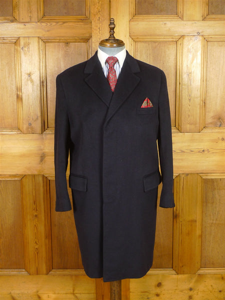 25/1198 near immaculate vintage bespoke tailor heavyweight navy blue wool overcoat 41-42