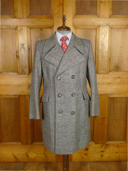 25/1176 immaculate vintage heavyweight crombie wool grey herringbone / red & blue wp check d/b pea coat overcoat 42