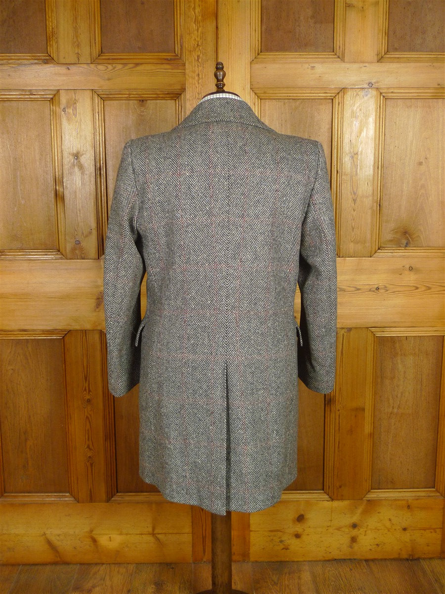 25/1176 immaculate vintage heavyweight crombie wool grey herringbone / red & blue wp check d/b pea coat overcoat 42