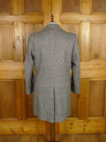 25/1176 immaculate vintage heavyweight crombie wool grey herringbone / red & blue wp check d/b pea coat overcoat 42