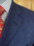 25/1190 immaculate daks london blue herringbone wool tweed sports jacket blazer w/ suede trims 38 regular