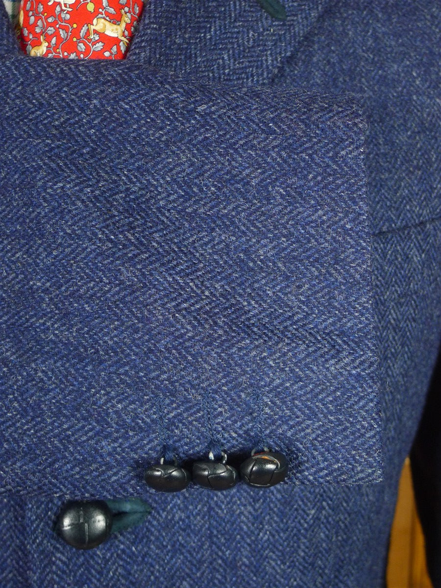 25/1190 immaculate daks london blue herringbone wool tweed sports jacket blazer w/ suede trims 38 regular
