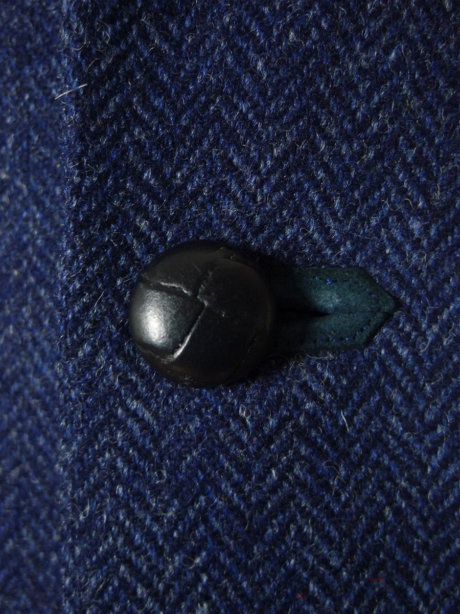 25/1190 immaculate daks london blue herringbone wool tweed sports jacket blazer w/ suede trims 38 regular