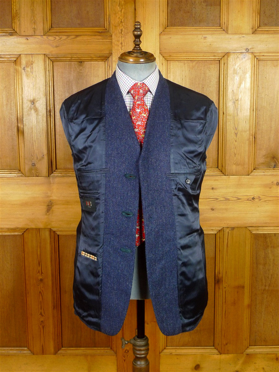 25/1190 immaculate daks london blue herringbone wool tweed sports jacket blazer w/ suede trims 38 regular