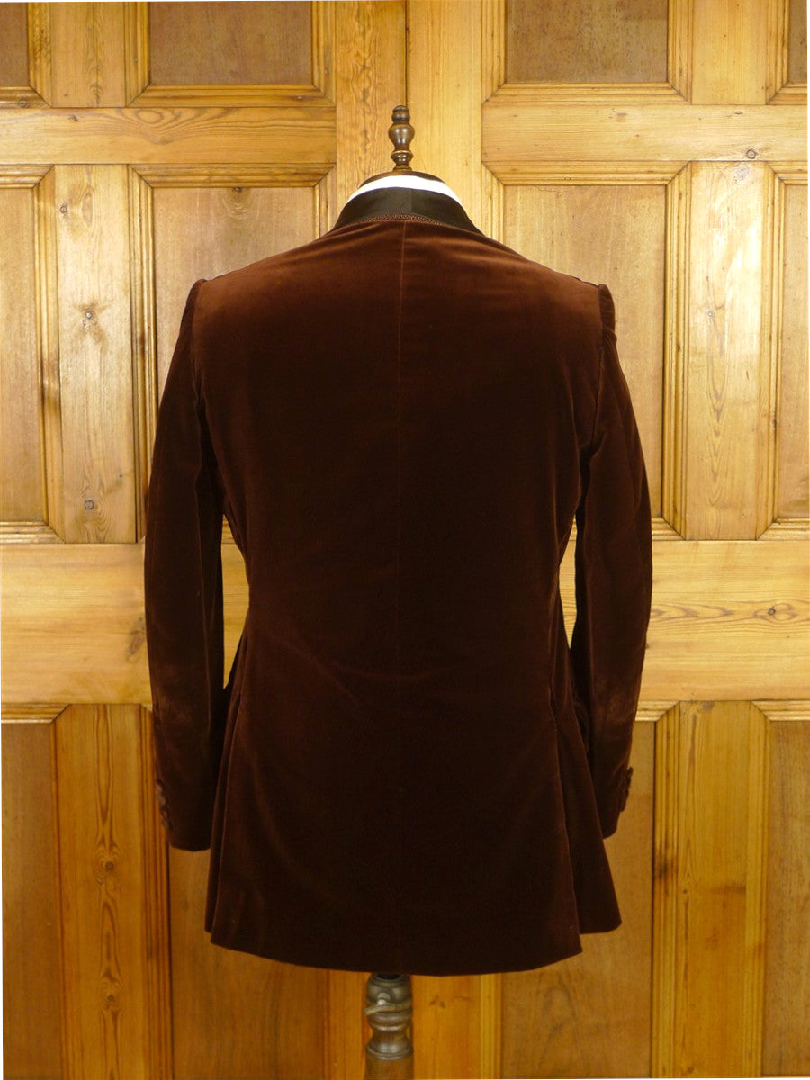 25/1192 exceptional 1979 vintage bespoke brown silk-velvet d/b silk shawl dinner / smoking jacket 40-41 long