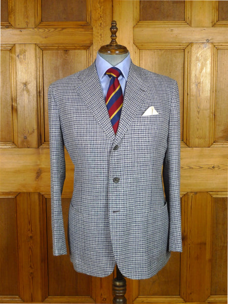 25/1187 near immaculate 2011 italian bespoke tailored dogtooth check pure linen sports jacket blazer 43 regular