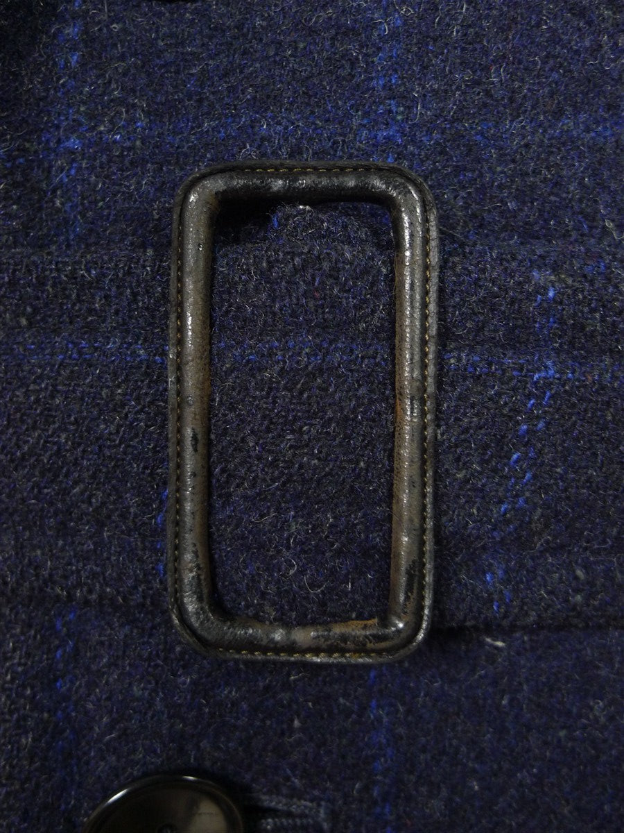 25/1195 stunning genuine cc41 utility mark 1940s vintage ww2 era navy / royal blue wp check d/b heavyweight wool tweed overcoat w/ original belt 41-42 long