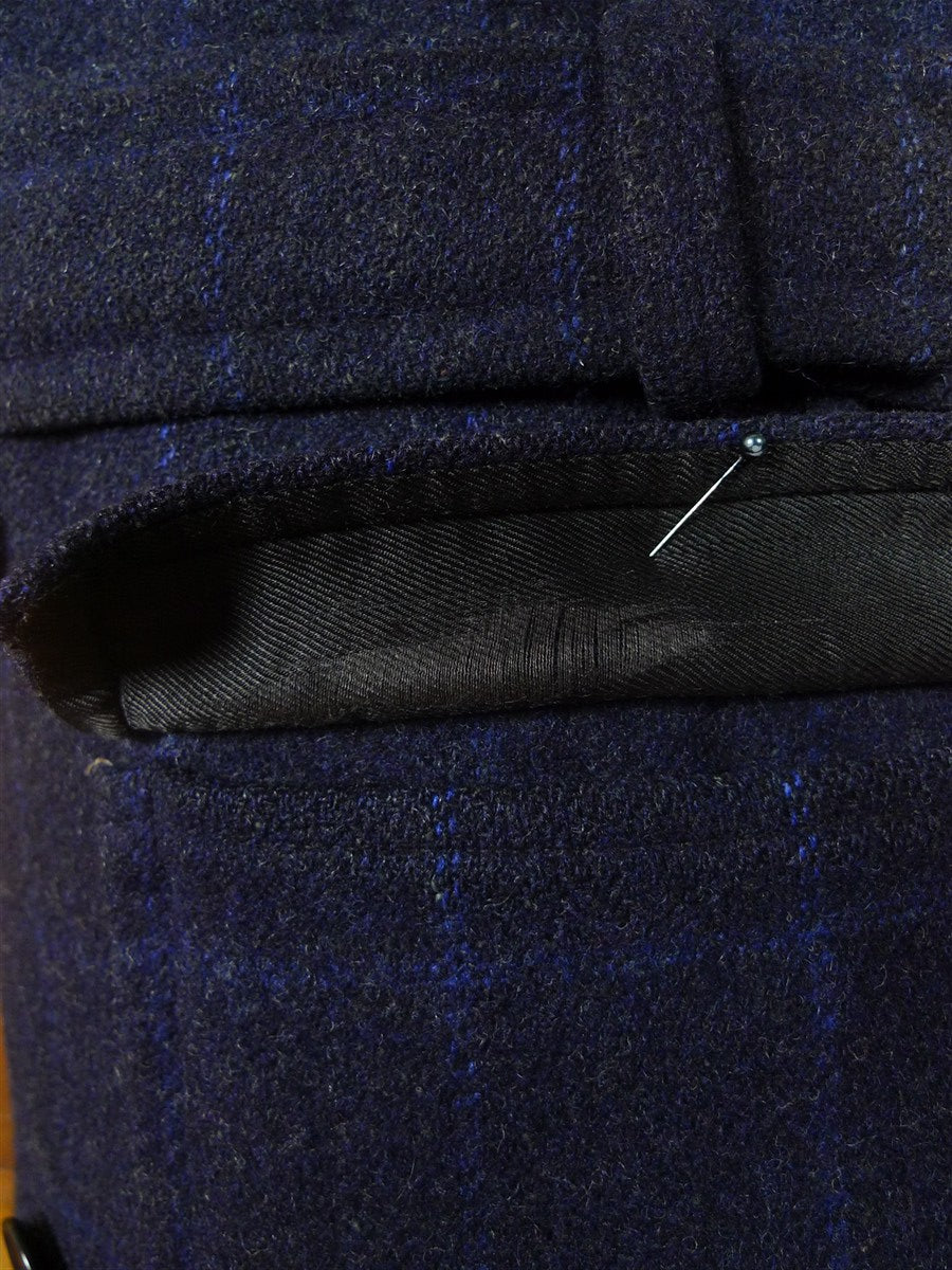 25/1195 stunning genuine cc41 utility mark 1940s vintage ww2 era navy / royal blue wp check d/b heavyweight wool tweed overcoat w/ original belt 41-42 long