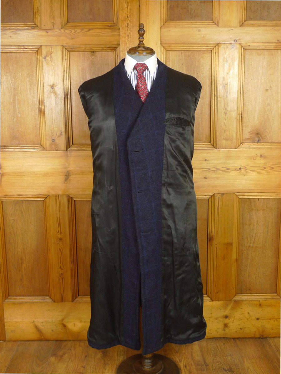 25/1195 stunning genuine cc41 utility mark 1940s vintage ww2 era navy / royal blue wp check d/b heavyweight wool tweed overcoat w/ original belt 41-42 long