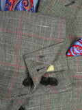25/1193 immaculate 2011 italian bespoke wool linen & silk grey / red wp check roll-lapel suit 42 regular