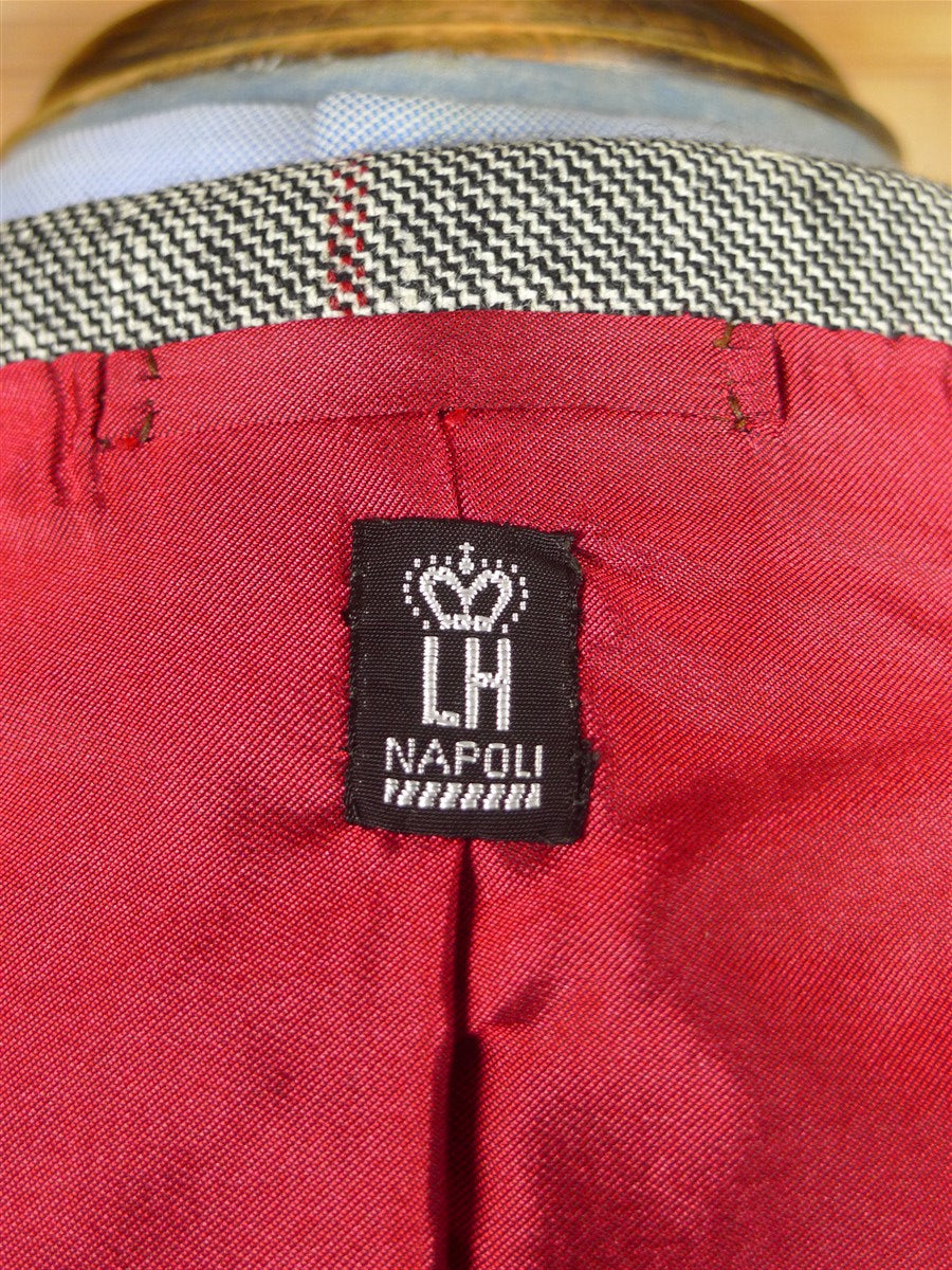 25/1193 immaculate 2011 italian bespoke wool linen & silk grey / red wp check roll-lapel suit 42 regular