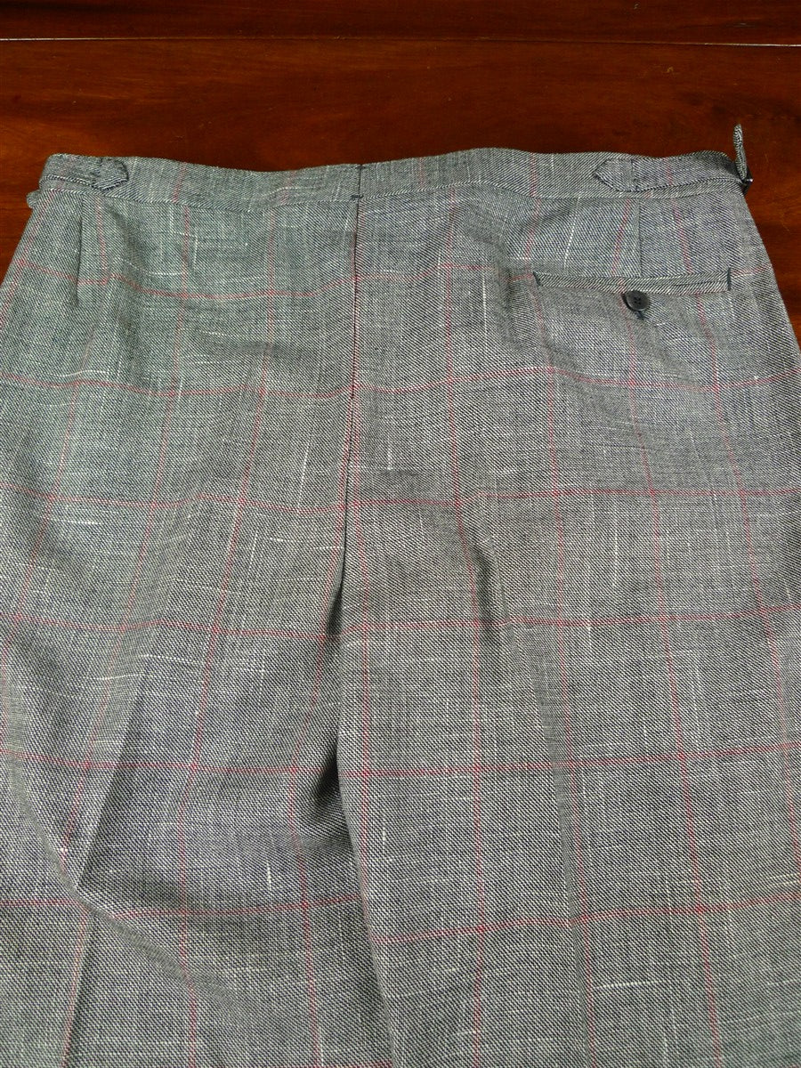 25/1193 immaculate 2011 italian bespoke wool linen & silk grey / red wp check roll-lapel suit 42 regular