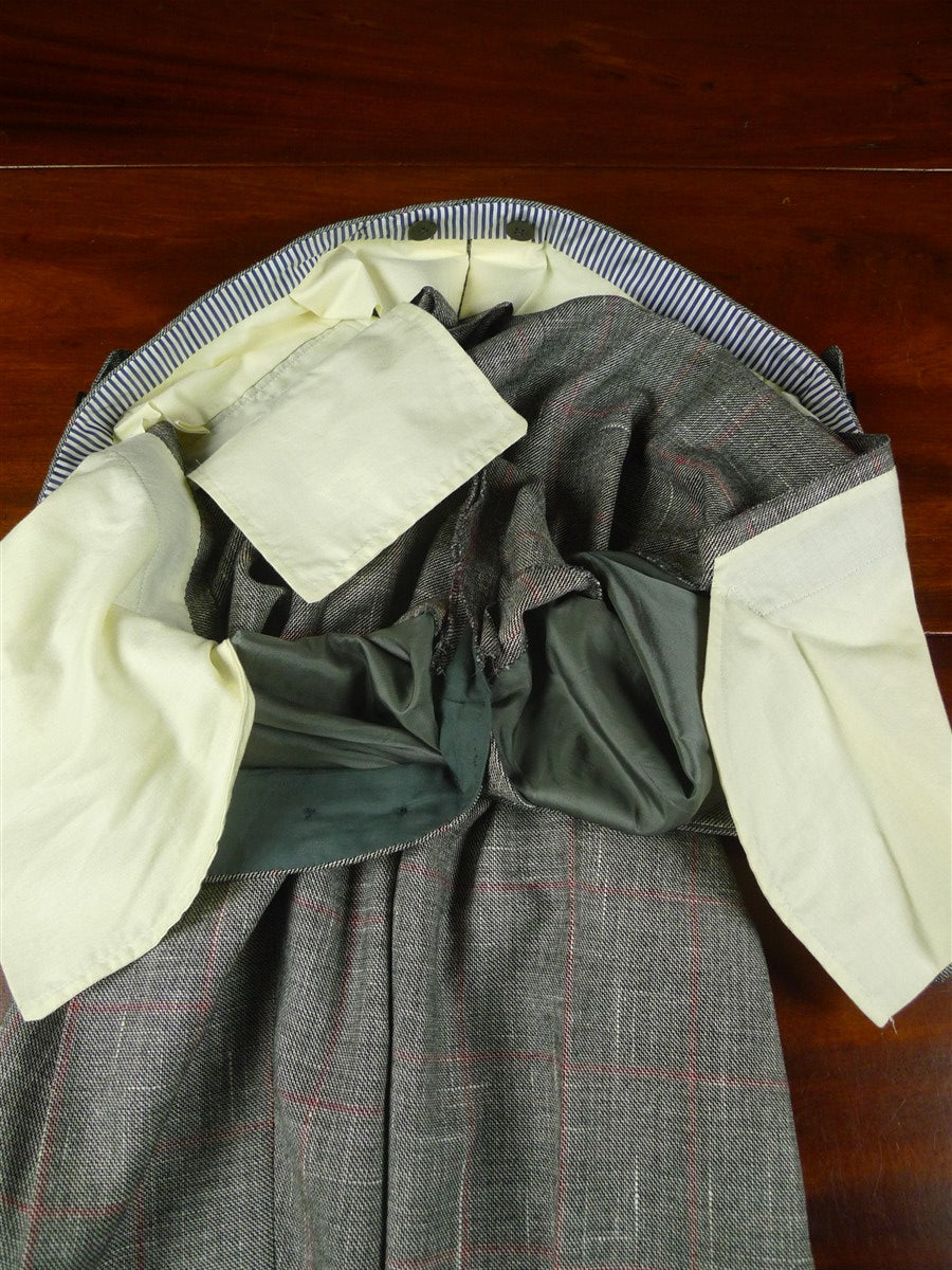 25/1193 immaculate 2011 italian bespoke wool linen & silk grey / red wp check roll-lapel suit 42 regular