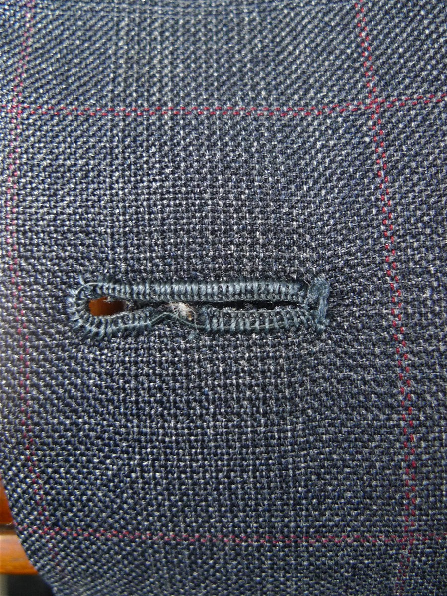 25/1101 dege & skinner 1999 savile row bespoke heavyweight grey red prince of wales check worsted d/b suit w/ 2 pair trs 45 regular to long