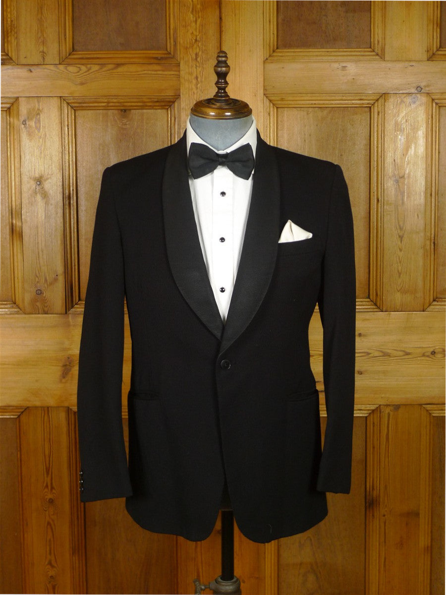 25/1213 vintage british black barathea grosgrain shawl lapel dinner jacket 38 short