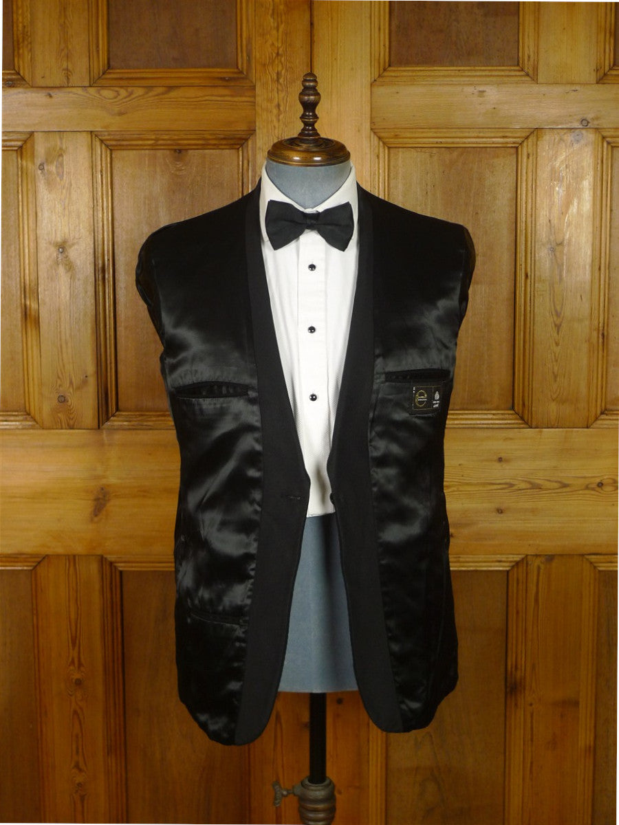 25/1213 vintage british black barathea grosgrain shawl lapel dinner jacket 38 short