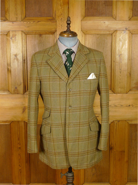 25/1207 immaculate vintage british wp check cavalry twill hacking jacket w/ ghillie collar 39 regular