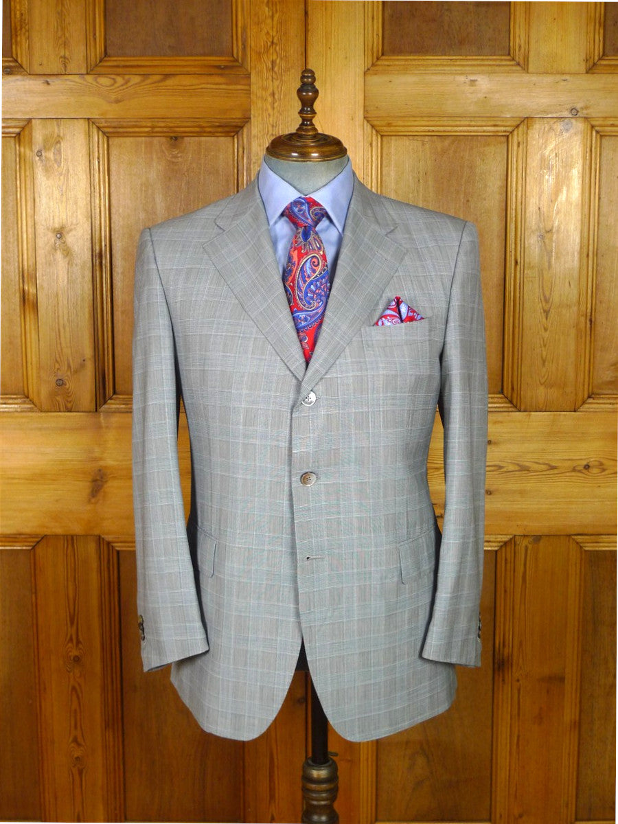 25/1217 immaculate 2008 italian bespoke wool & silk pow check suit 42-43 regular