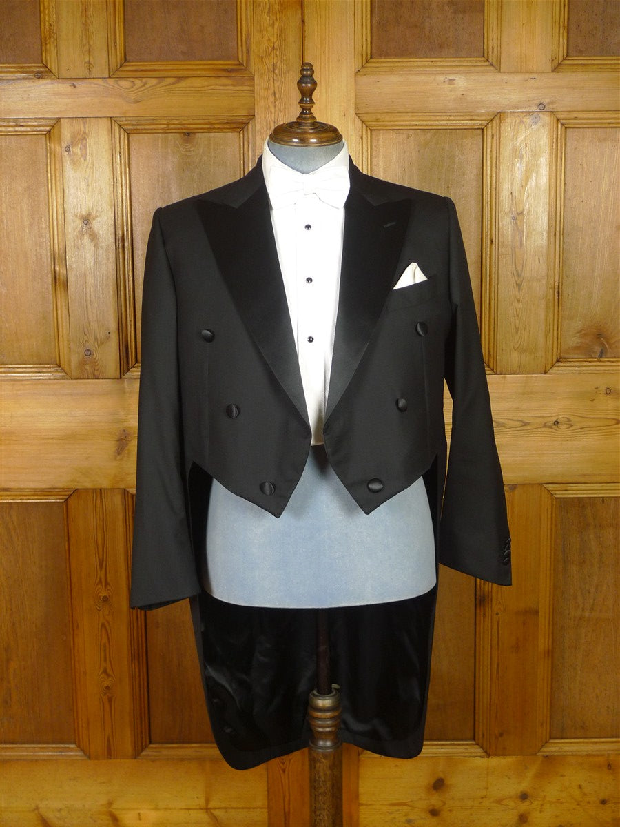 25/1218 immaculate 2013 italian bespoke black superfine wool evening tailcoat suit 45 regular