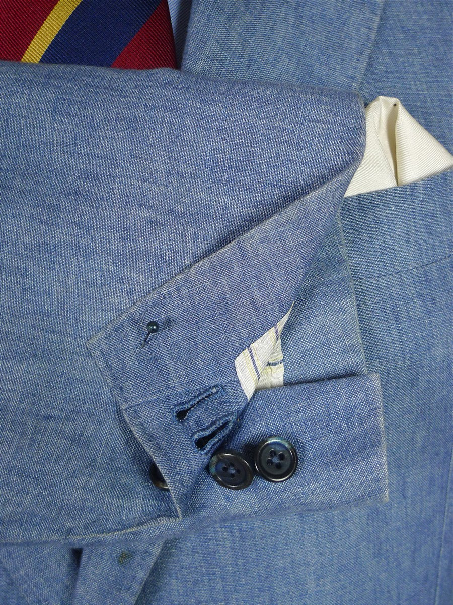 26/0013 immaculate 2011 italian bespoke pure linen pale blue travel / summer suit 44-45 short to regular