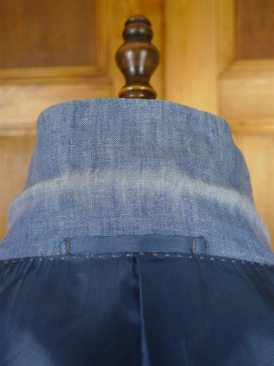 26/0013 immaculate 2011 italian bespoke pure linen pale blue travel / summer suit 44-45 short to regular