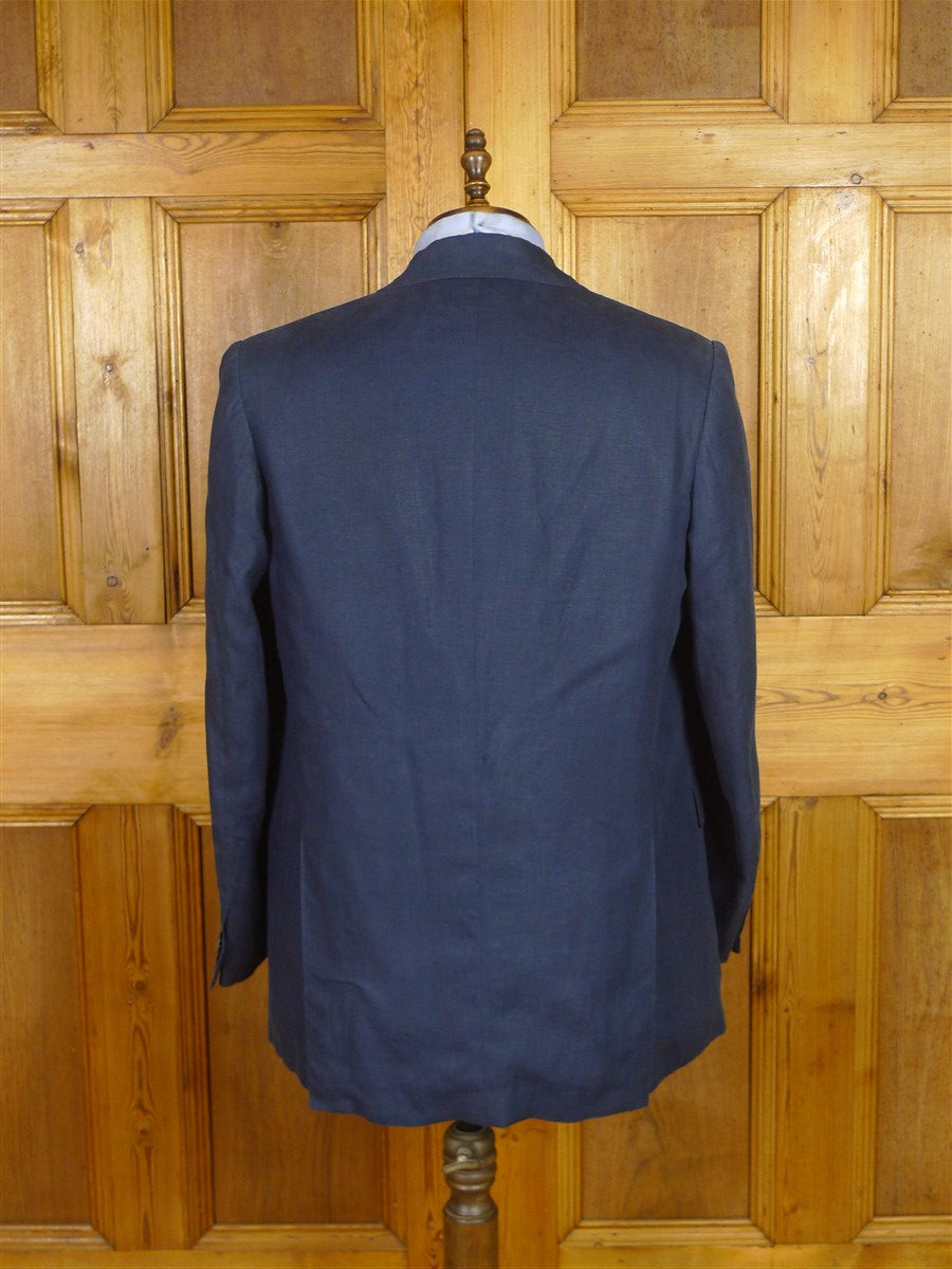 25/1215 immaculate 2015 italian bespoke dark blue 3-piece linen suit w/ mother of pearl buttons 44 regular