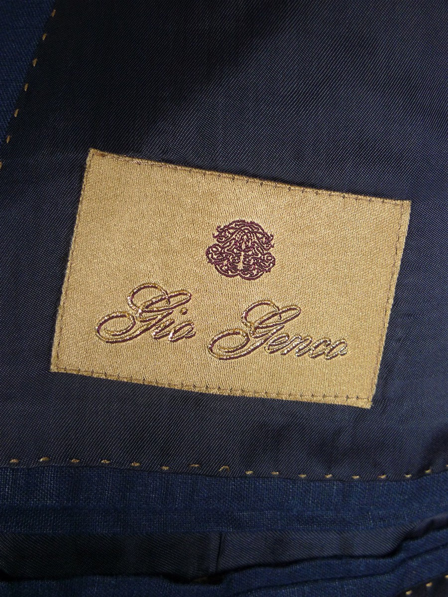 25/1215 immaculate 2015 italian bespoke dark blue 3-piece linen suit w/ mother of pearl buttons 44 regular