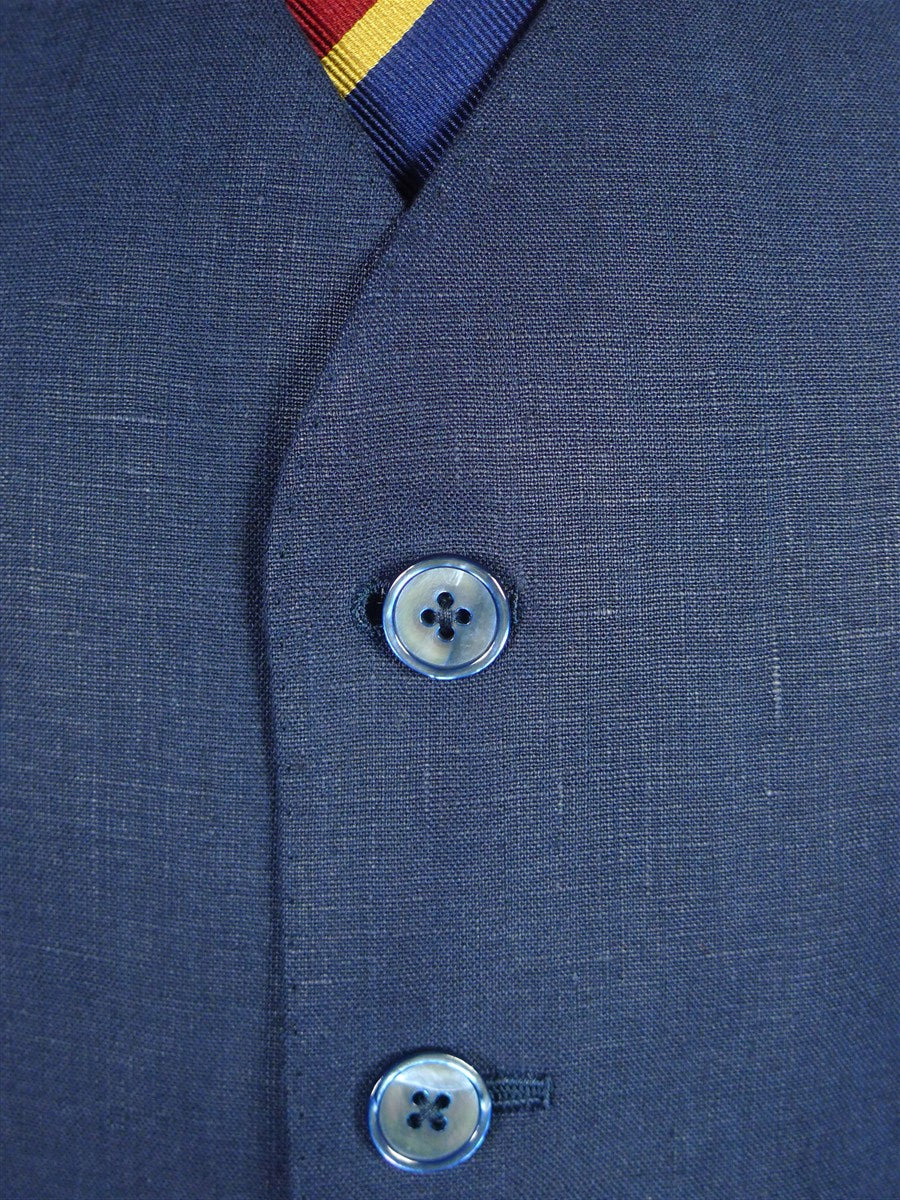 25/1215 immaculate 2015 italian bespoke dark blue 3-piece linen suit w/ mother of pearl buttons 44 regular