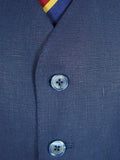 25/1215 immaculate 2015 italian bespoke dark blue 3-piece linen suit w/ mother of pearl buttons 44 regular