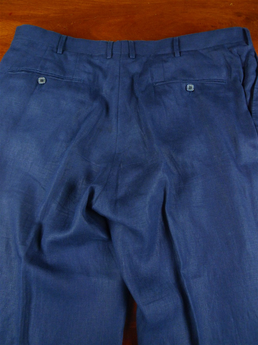 25/1215 immaculate 2015 italian bespoke dark blue 3-piece linen suit w/ mother of pearl buttons 44 regular