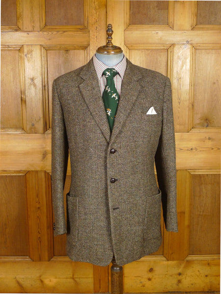 25/1206 vintage bespoke tailored harris tweed jacket w/ leather elbow patches 44-45 extra long
