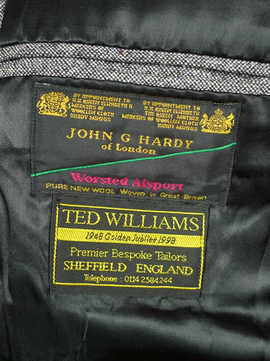 26/0030 bespoke tailored 1998 john g hardy donegal cloth grey tweed sports jacket blazer 48 regular