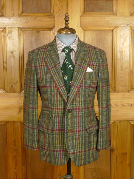 26/0047 vintage daks simpson piccadilly green / red wp check tweed sports jacket w/ suede trims 40 short