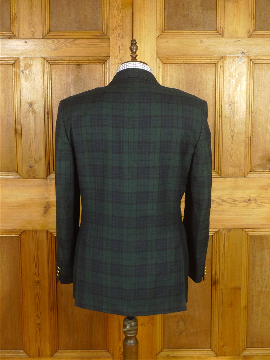 26/0046 immaculate vintage daks london black watch style tartan wool blazer w/ gold buttons 44 regular