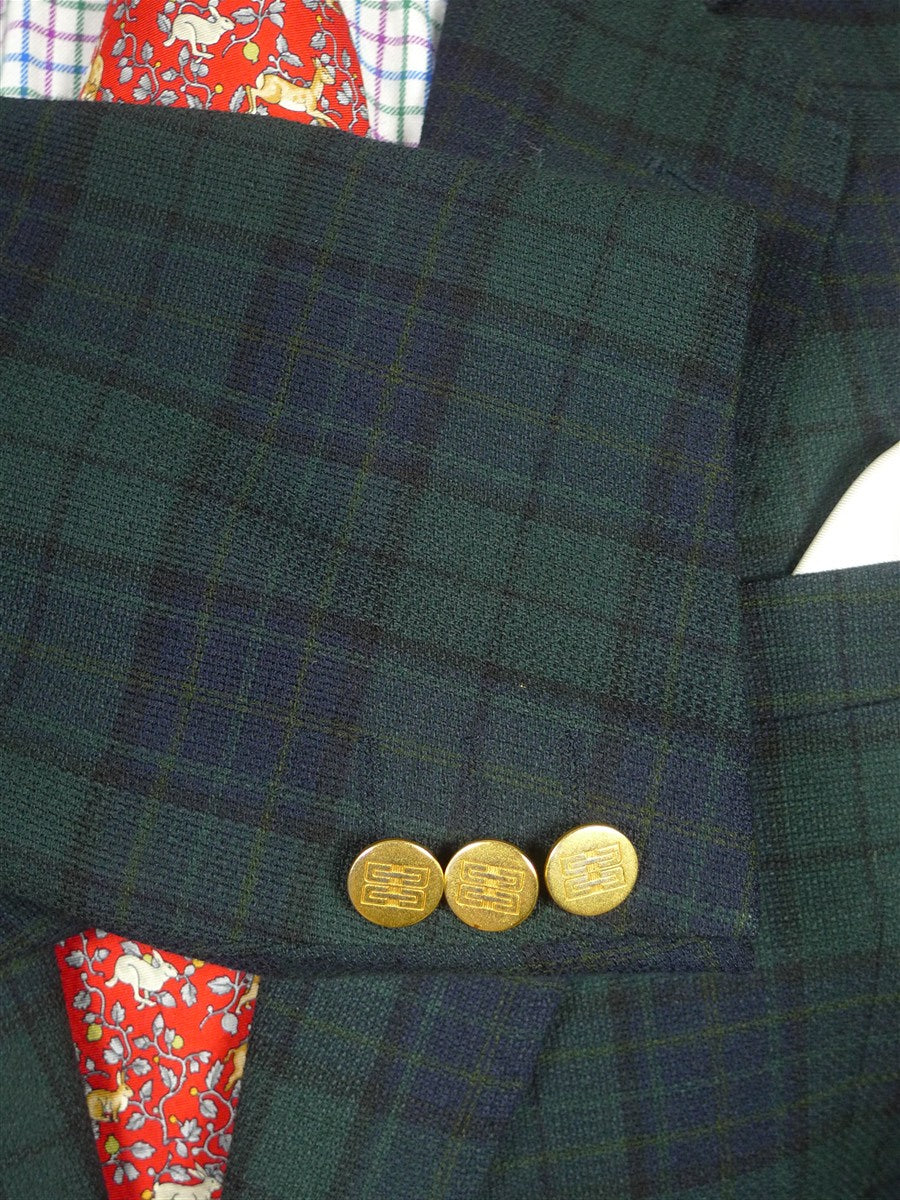 26/0046 immaculate vintage daks london black watch style tartan wool blazer w/ gold buttons 44 regular