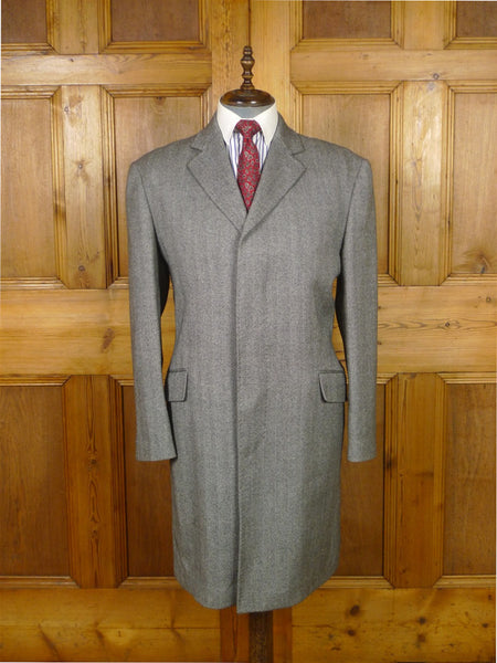 26/0055 immaculate chester barrie savile row grey herringbone wool chesterfield coat overcoat 44