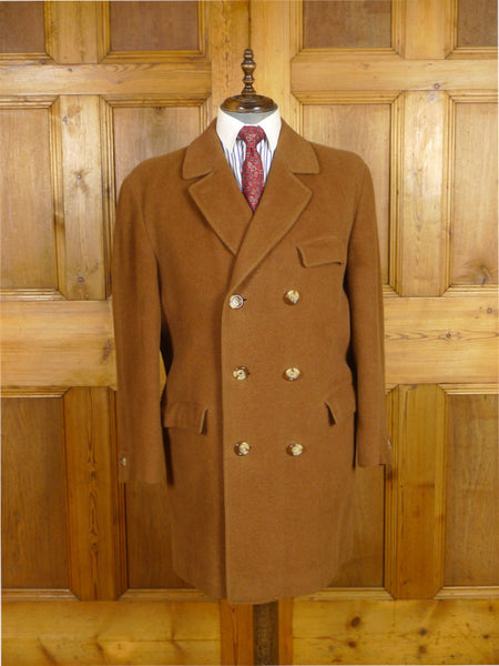 26/0058 lovely vintage british tobacco brown wool & angora d/b pea coat overcoat 44