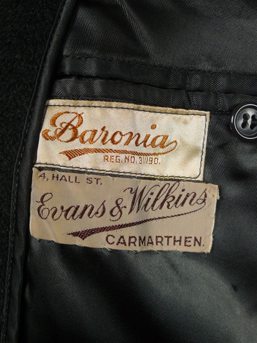 26/0052 vintage 1950s extra heavy crombie textured wool grey overcoat w/ gauntlet cuff 39-40