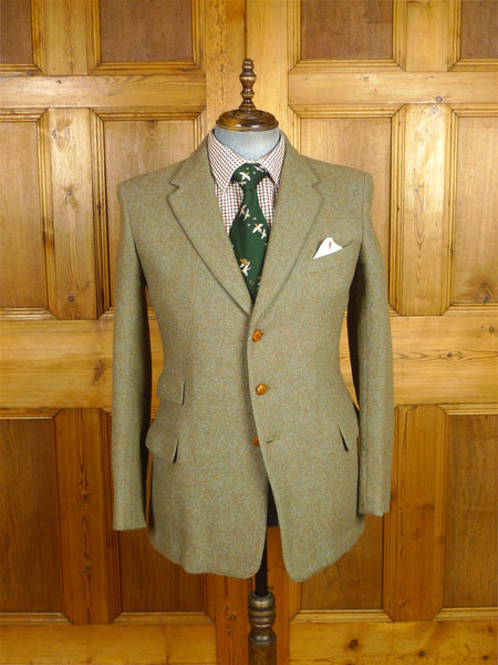 26/0063 wonderful 1950s vintage lovat green harris tweed jacket w/ original leather buttons 40 regular