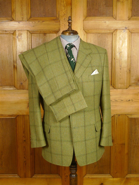 26/0068 nr immaculate stewart christie edinburgh bespoke heavyweight green wp check 3-piece suit  w/ ext trs 45 regular