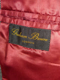 26/0075 immaculate vintage graham browne city of london bespoke grey herringbone wool overcoat w/ burgundy lining 41