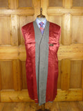 26/0075 immaculate vintage graham browne city of london bespoke grey herringbone wool overcoat w/ burgundy lining 41
