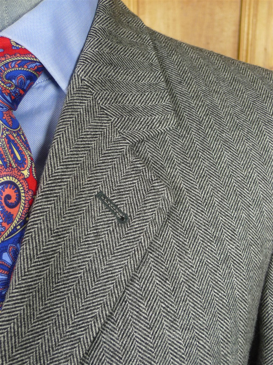 26/0070 near immaculate vintage british grey herringbone wool chesterfield coat overcoat 40-41