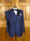 26/0104 immaculate italian bespoke blue wool & cashmere 3-piece evening dinner suit 42 short to regular