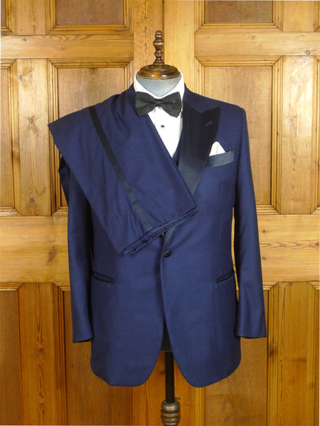 26/0104 immaculate italian bespoke blue wool & cashmere 3-piece evening dinner suit 42 short to regular