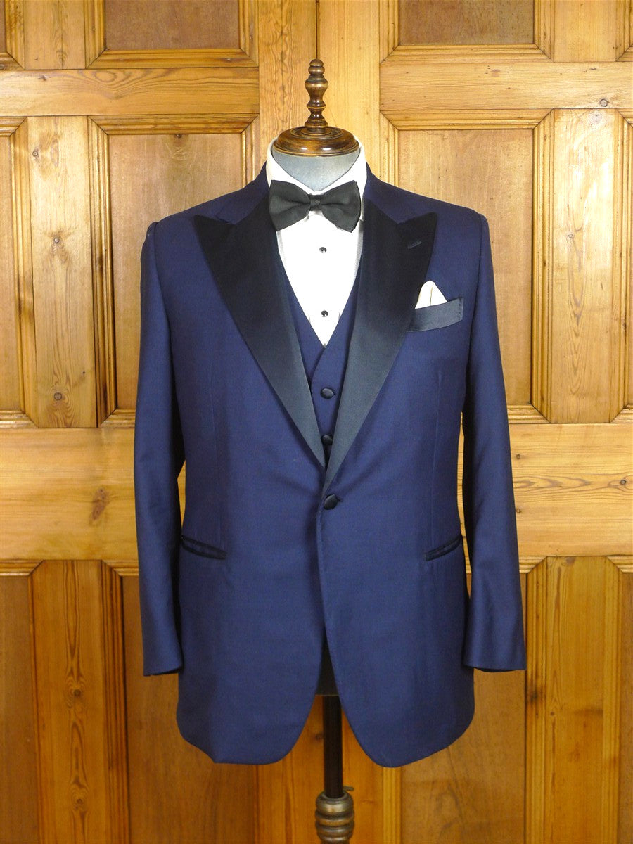 26/0104 immaculate italian bespoke blue wool & cashmere 3-piece evening dinner suit 42 short to regular