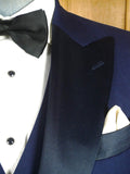 26/0104 immaculate italian bespoke blue wool & cashmere 3-piece evening dinner suit 42 short to regular